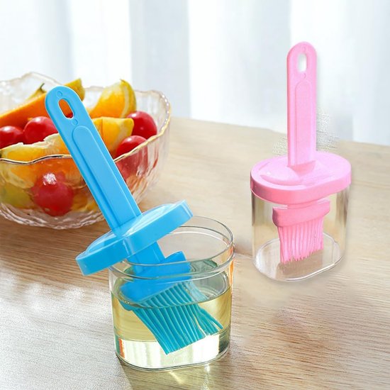 4 stuks 2-in-1 oliedispenser met siliconen borstel, hittebestendige kunststof fles voor keuken, grill en bakken, praktische oliekwast fles (wit + groen + roze + bluw) — afbeelding 3
