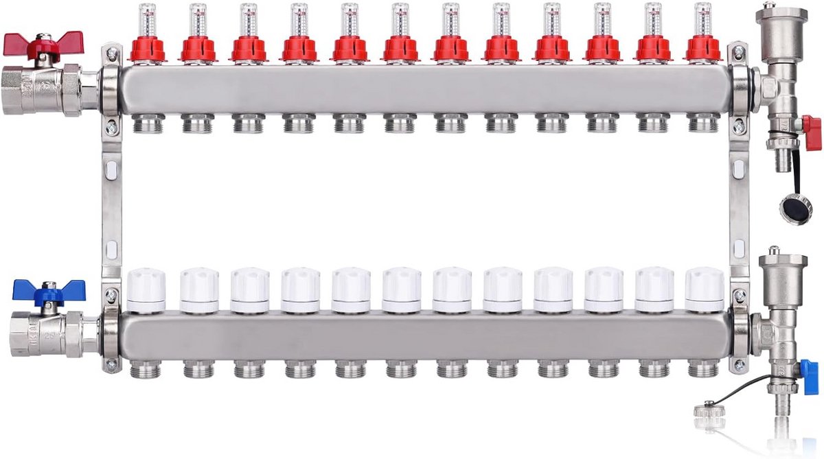 Verwarmingscircuitverdeler met 3 Circuits en Kogelkranen voor Vloerverwarming
