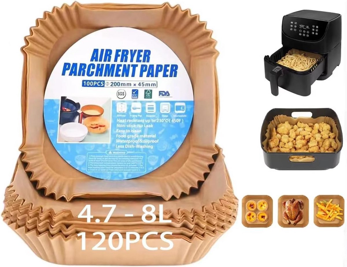 120 Stuks Bakpapier voor Heteluchtfriteuse en Oven, Anti-aanbak Wegwerpschotels