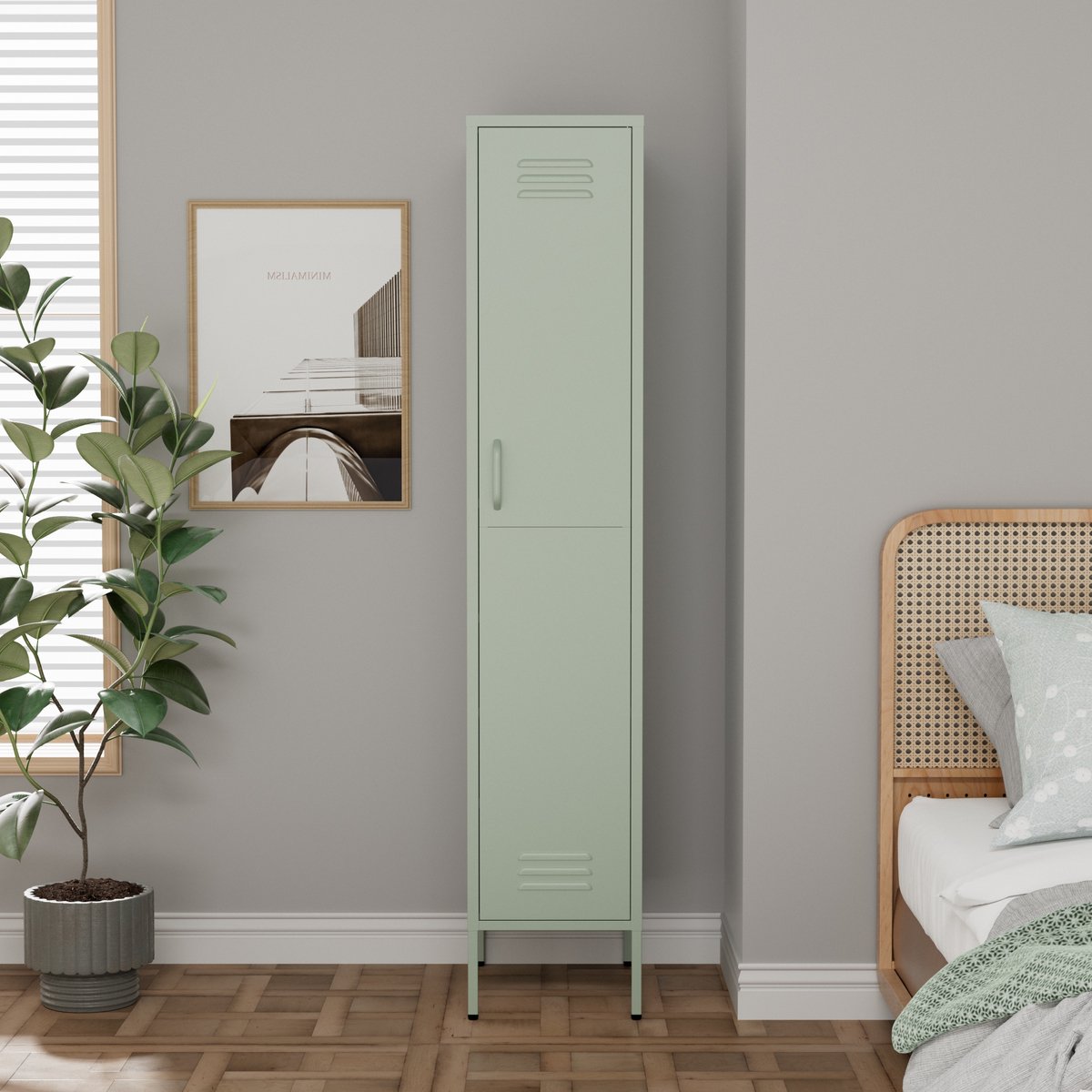 Lendo Online Lockerkast - Kledingkast - Kast met hanggedeelte - Opbergkast - Industriële kast met verstelbare planken - Archiefkast - Kantoorkast - Kluisje - 35x50x180 cm (LxBxH) - Gepoedercoat staal - Metaal - Groen