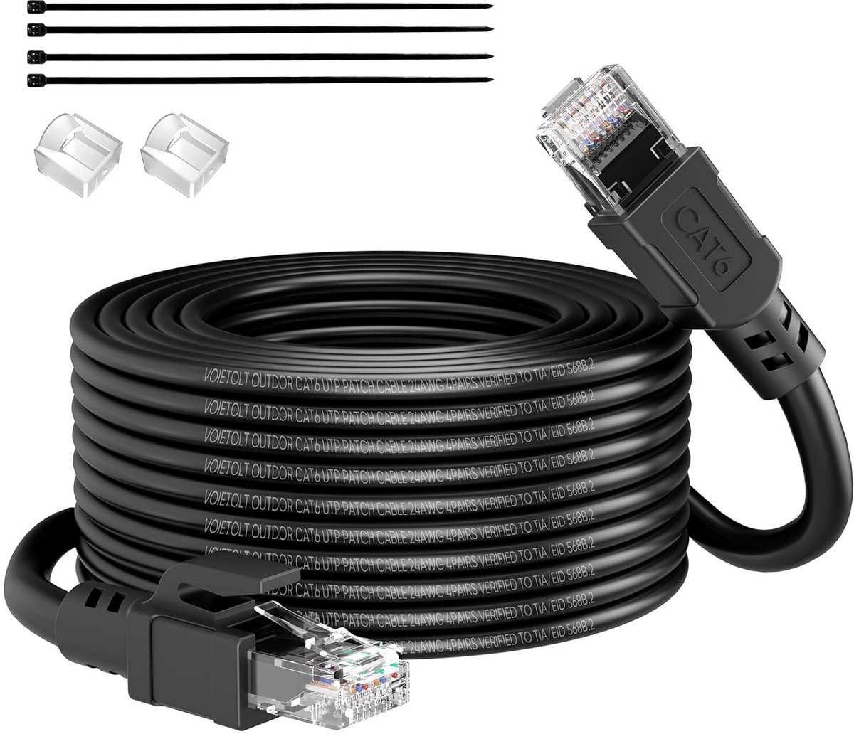 Outdoor Cat6 LAN Kabel 45m - Waterdicht, UV-bestendig, Direct Burial Ethernetkabel 10 Gbps
