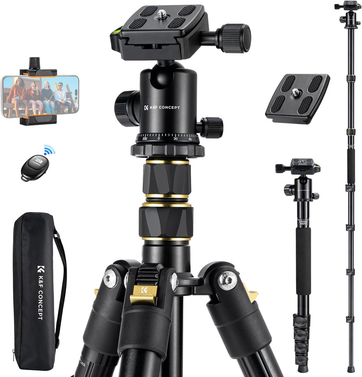 184 cm Camera Tripod met Monopod Functie en Bluetooth Remote