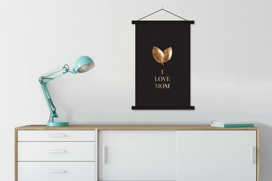 Porte-affiche avec affiche - Affiche scolaire - Citations - J'aime maman - Proverbes - Maman - 60x90 cm - Lattes noires