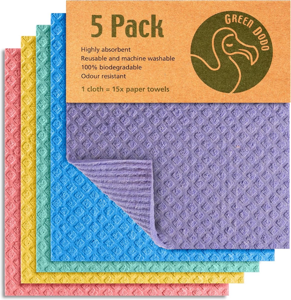 5-Pack Duurzame Zweedse Vaatdoeken - Milieuvriendelijk Spons Keukendoek Alternatief