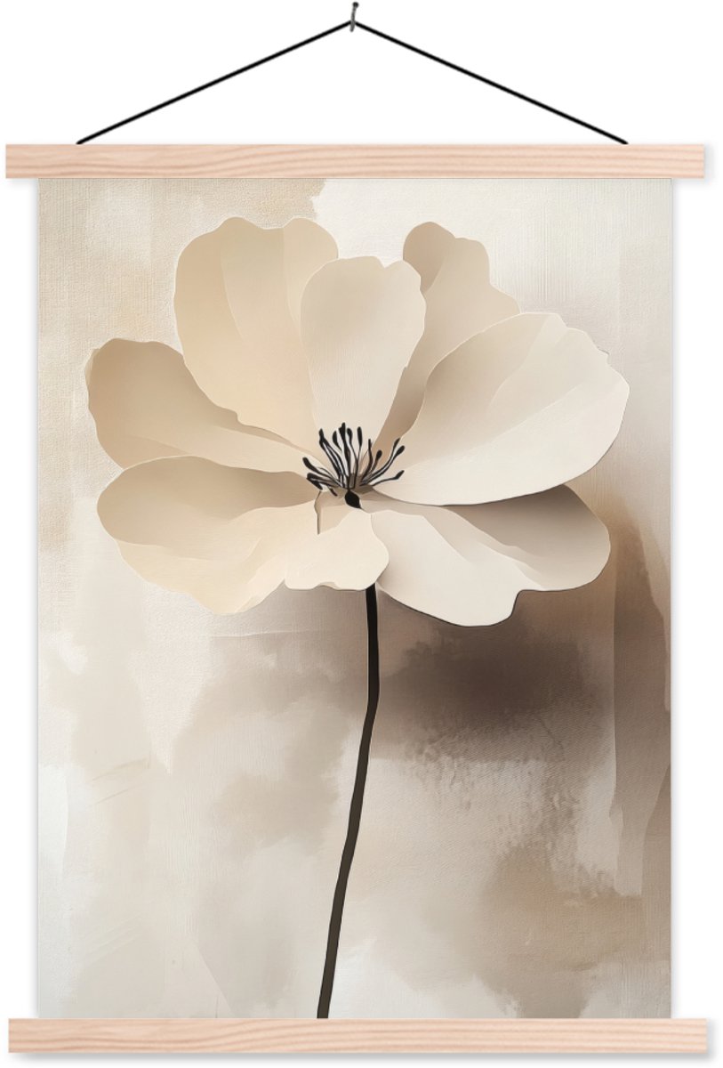 Posterhanger incl. Poster 120x160 cm - Schoolplaat - Bloem - Beige - Verf - Schaduw - Text