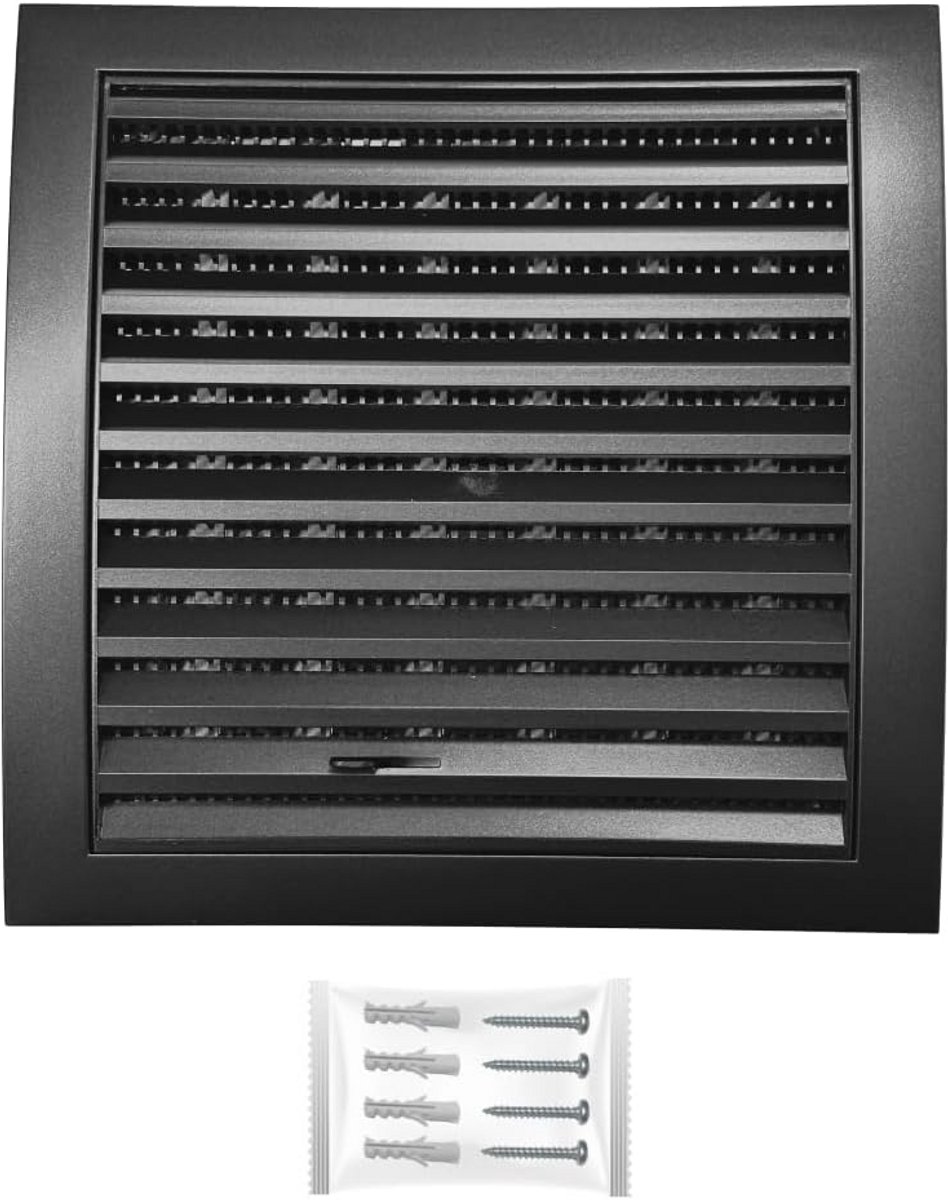 Ventilatierooster Antraciet 150x150mm met Schuif en Insectenhor | Muur- en Afzuigventilatie