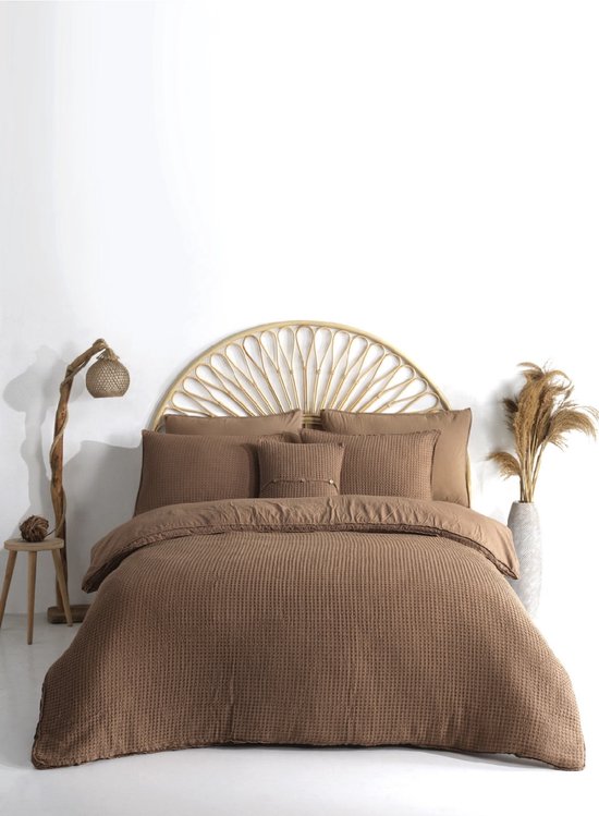 Mila Home Luxury Waffle Collection - Beddengoedset Dekbedovertrek - Waffle Dessin - 100% Katoen Waffle- OEKO-TEX Gecertificeerd - 140x200 cm + 1 Kussenhoes 60x70 cm van Merkloos — afbeelding 4