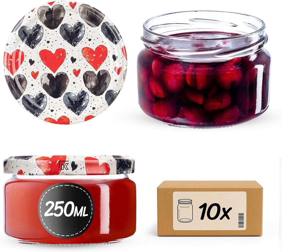 Set van 10 Glazen Potten met Schroefdeksel 250 ml voor Bewaren en Cadeaus