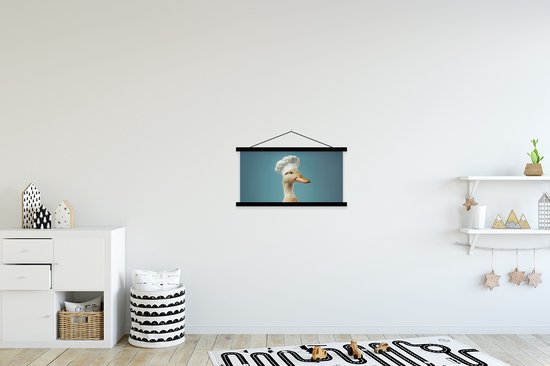 Posterhanger incl. Poster 60x30 cm - Schoolplaat - Eend - Koksmuts - Cute - Vogel - Textielposter - Zwarte latten