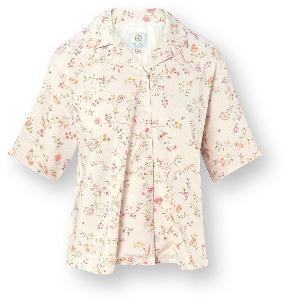 Pip Studio - Flora Pyjama t-shirt - Korte mouw Dames - Loungewear - Little Delhi - Gebroken wit - XL