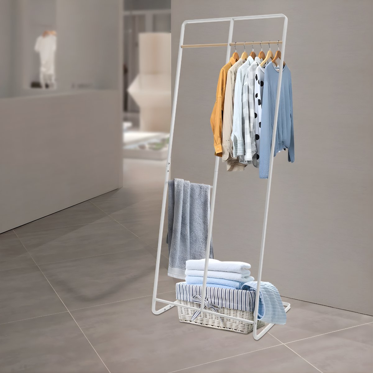 Kapstok met bank - Kledingrek - Schoenenrek - Voor kledingopslag en schoenen - Multifunctioneel - Met haken en bankje - Wit – foto 4