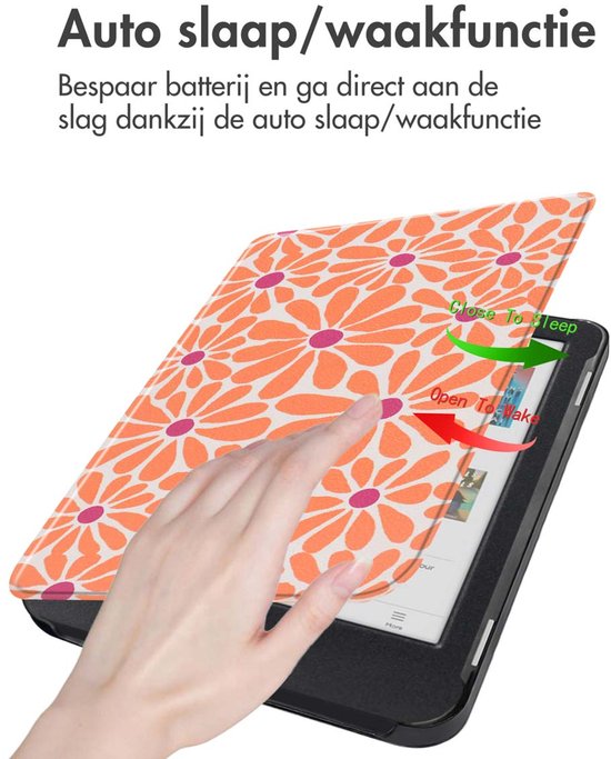 iMoshion Ereader Cover / Hoesje Geschikt voor Kobo Clara Colour / Kobo Clara BW - iMoshion Design Sleepcover Bookcase zonder stand - / Orange Flowers Connect van iMoshion — afbeelding 3