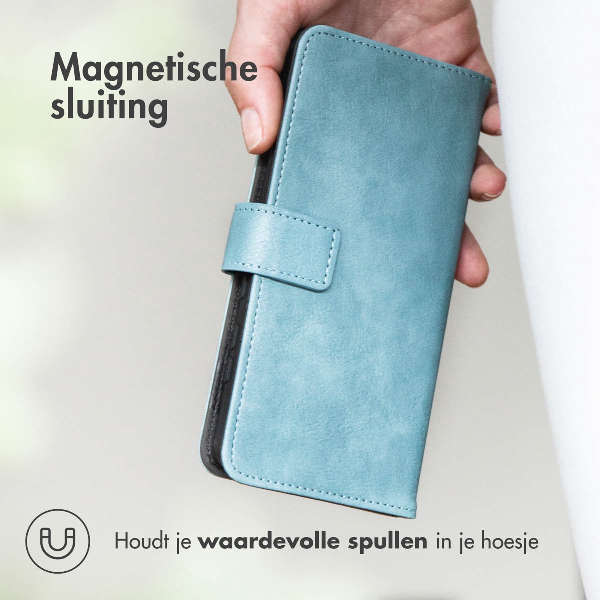 iPhone 16 hoesje bookcase met pasjeshouder, briefgeldvak, standaardfunctie en bescherming, blauw - Afbeelding 4