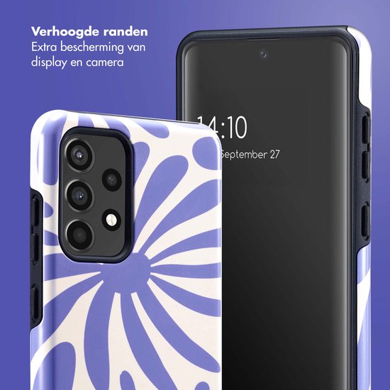 Selencia Coque pour Samsung Galaxy A52 (4G) / A52s / A52 (5G) - Selencia Vivid Backcover - Modern Bloom Sapphire Blue