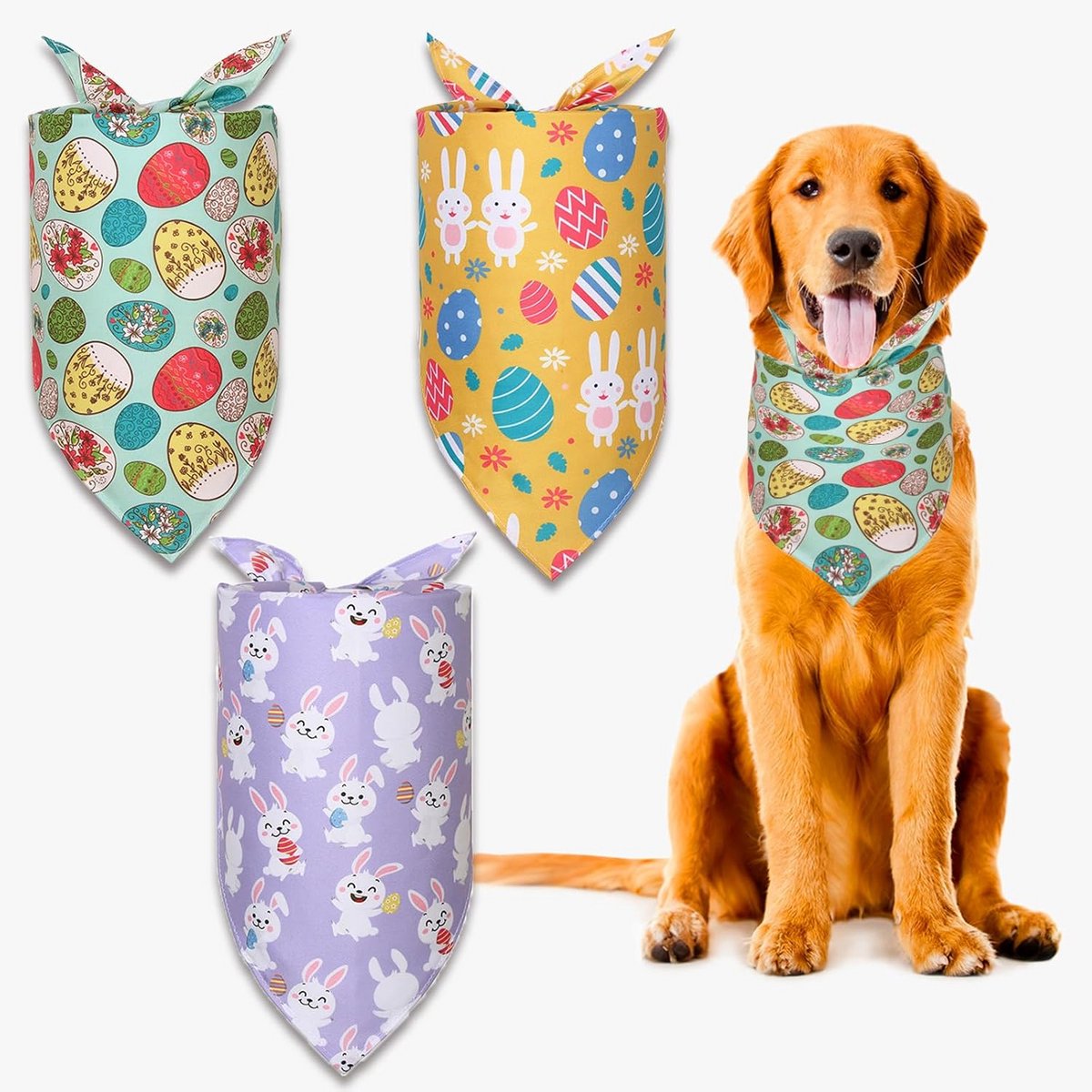 3 Stuks Paas Bandana's Hond & Kat - Driehoekige Wasbare Huisdier Sjaal