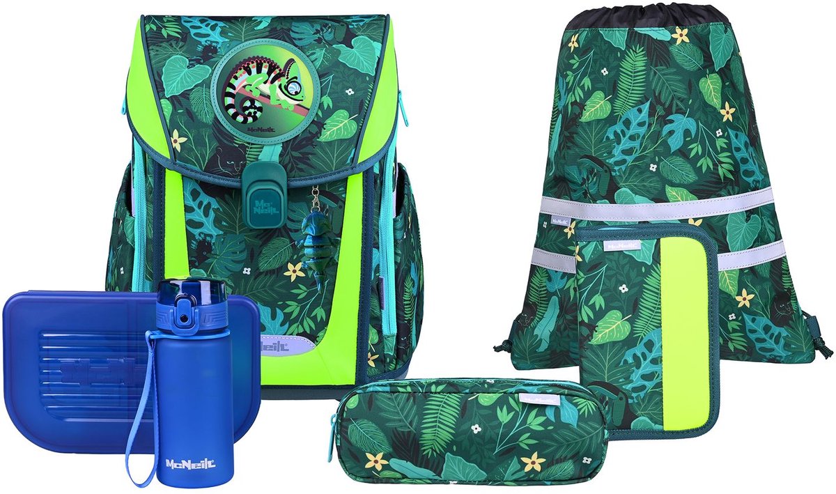 McNeill schooltas Primo Schoolbag Set 9-delig Tropic groen
