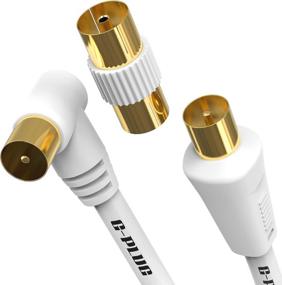 10m TV antennekabel met haakse stekker en adapter - Coax RF-kabel voor ...