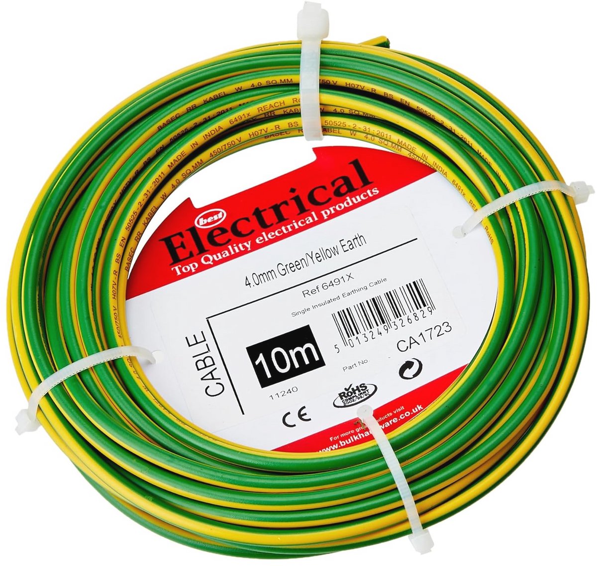4,0 mm eenaderige aardkabel 10 meter geel/groen
