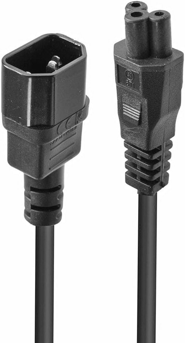 1m IEC C14 naar IEC C5 Cloverleaf verlengkabel zwart