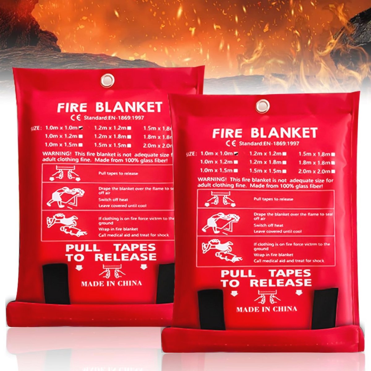 2 Stuks Brandblusdeken 150x150 cm - Veiligheidsdeken voor Keuken, Auto en Kamperen