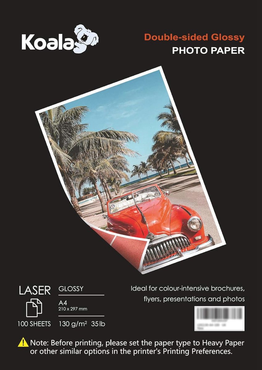 Dubbelzijdig Glanzend Laser Fotopapier A4 - 130 g/m² - 100 Vellen voor Laserprinters