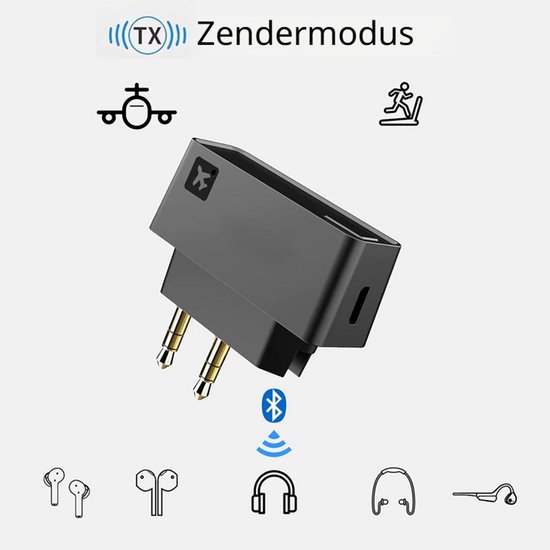 DrPhone PlanePair Bluetooth 5.0 Vliegtuig Adapter - Airline Flight Audio Transmitter - 3.5mm Dual Plug - Voor Draadloze Koptelefoons - Zwart van DrPhone — afbeelding 5