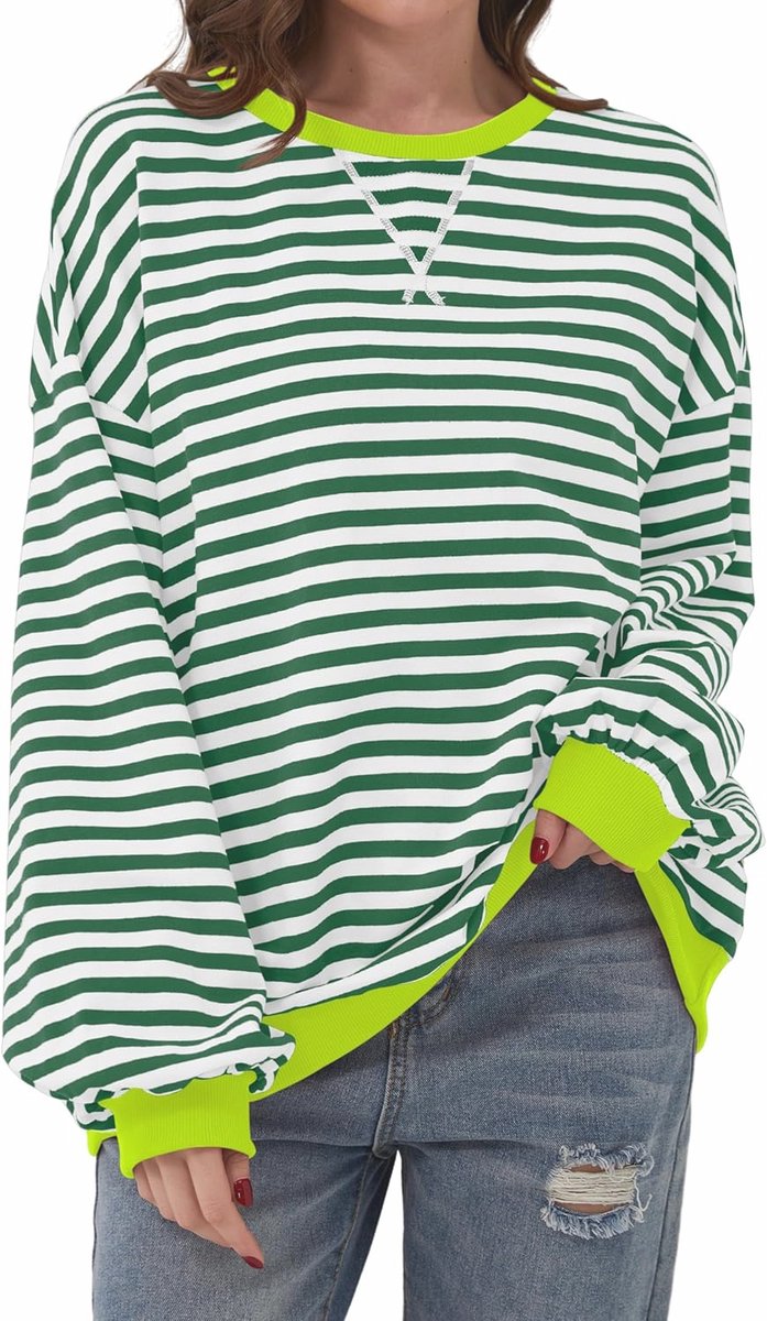Dames oversized sweatshirt met contrasterende kleuren en gestreept ontwerp - Casual herfst en winter top