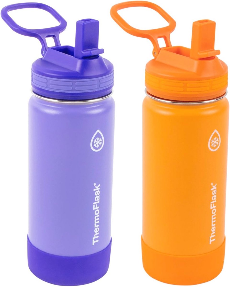 Dubbelwandige vacuüm geïsoleerde roestvrijstalen waterflessen 2-pack - 16 oz - paars/oranje