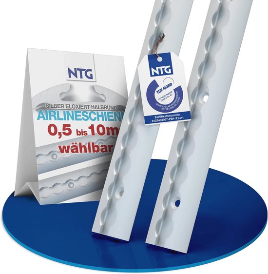 NTG Vliegtuigrails, aluminium airlinerails, set halfronde rails, 0,5-10 meter, rails om ladingen vast te zetten, voor vrachtwagens en campers, voorgeboord en geanodiseerd, sjorrails, 6 x 1 meter