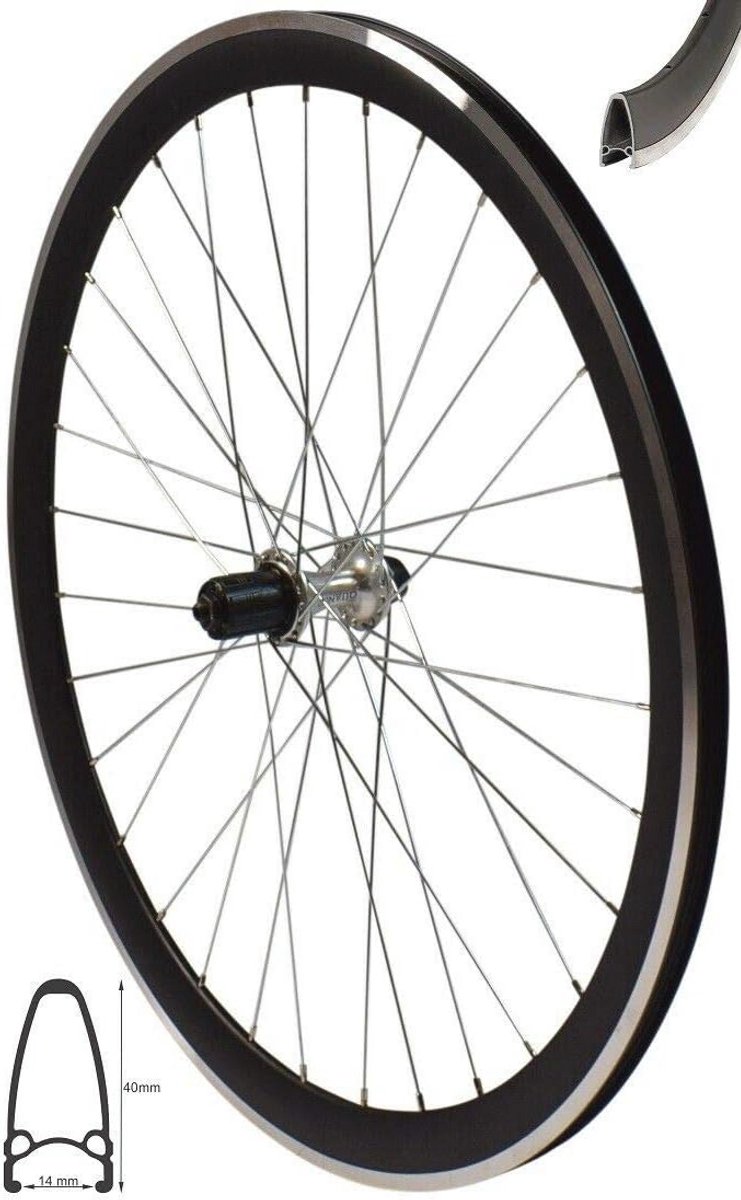 28 Inch Achterwiel V-Profiel Racefiets Velg Zwart Zilver
