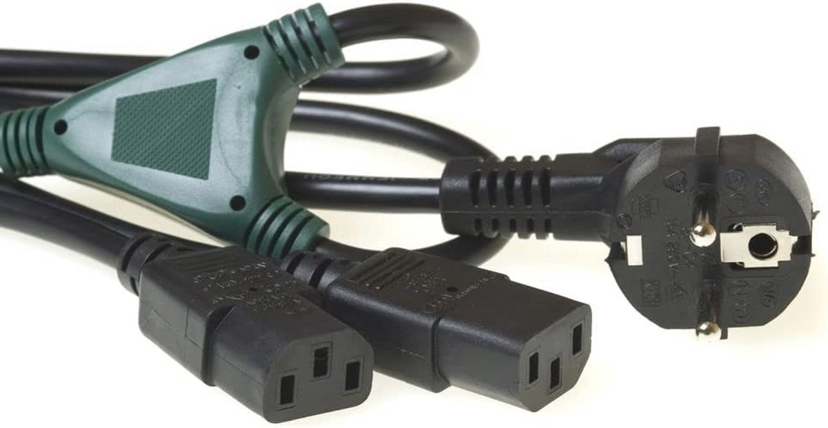 Y Voedingskabel 1,2m - Schuko CEE 7/7 naar 2x C13 Stroomkabel