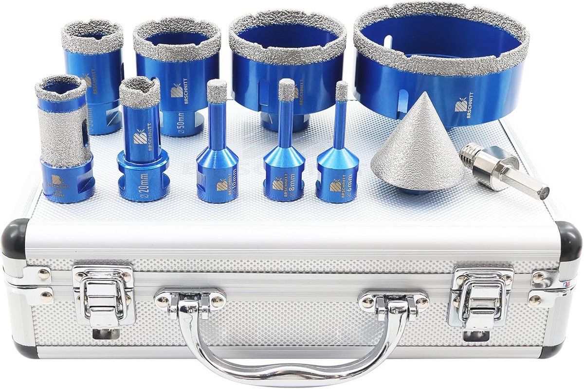 Diamantboorset en Tegelgatenzaag 6-100 mm met Vingerfrees en Adapter voor Porselein, Tegels, Graniet en Marmer