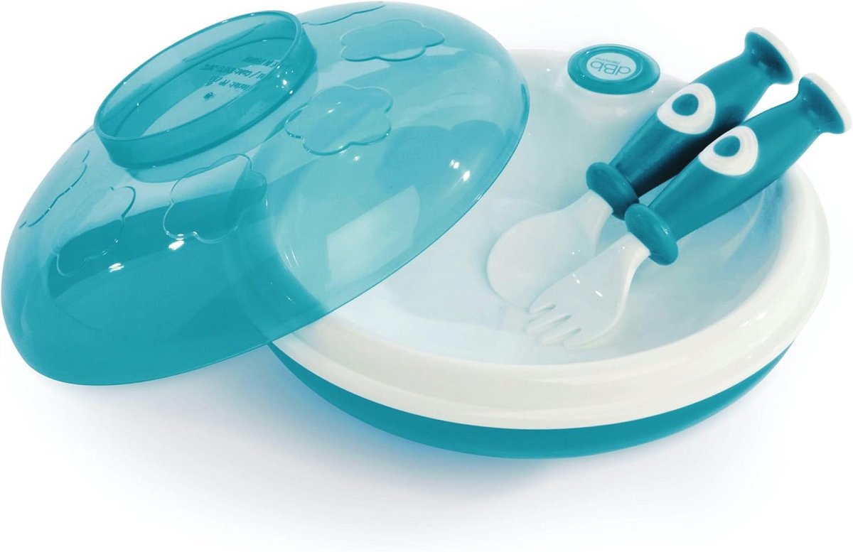 Warmhoudbord met bestek voor babyvoeding - Turquoise
