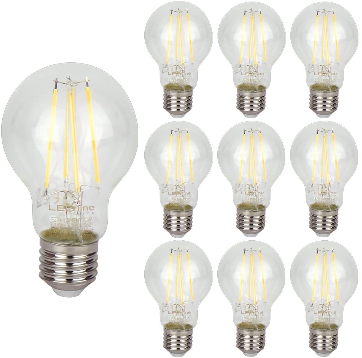 LED line LITE LED Filament Lamp A60 E27 - 10W (vervangt 100W) - 1200lm - Ø60mm - 230V - Energiezuinig - 10 stuks