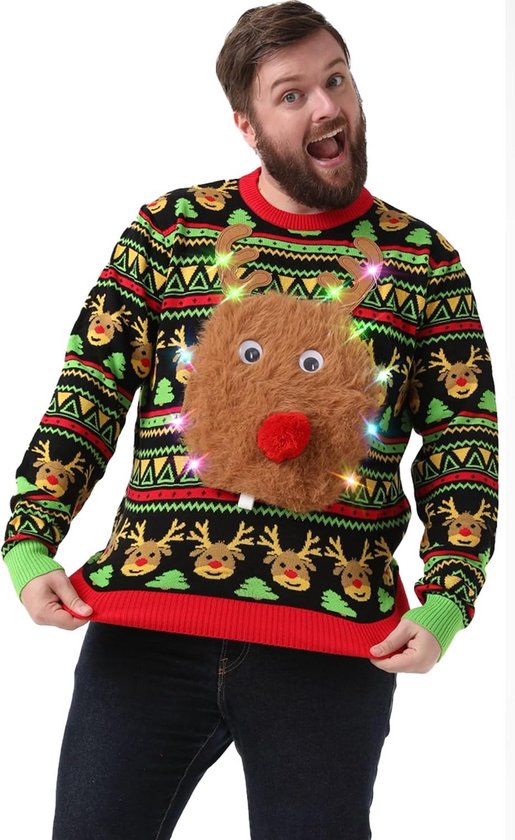 Foute Kersttrui Groen - Rendier Rudolf | Maat XS - 4XL