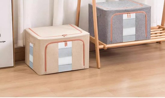 JOME Boîte de Rangement 72L pour Vêtements – Tissu Oxford Résistant avec Fenêtre Transparente – Grand Organisateur Pliable avec Fermeture Éclair Antipoussière – Gris Élégant