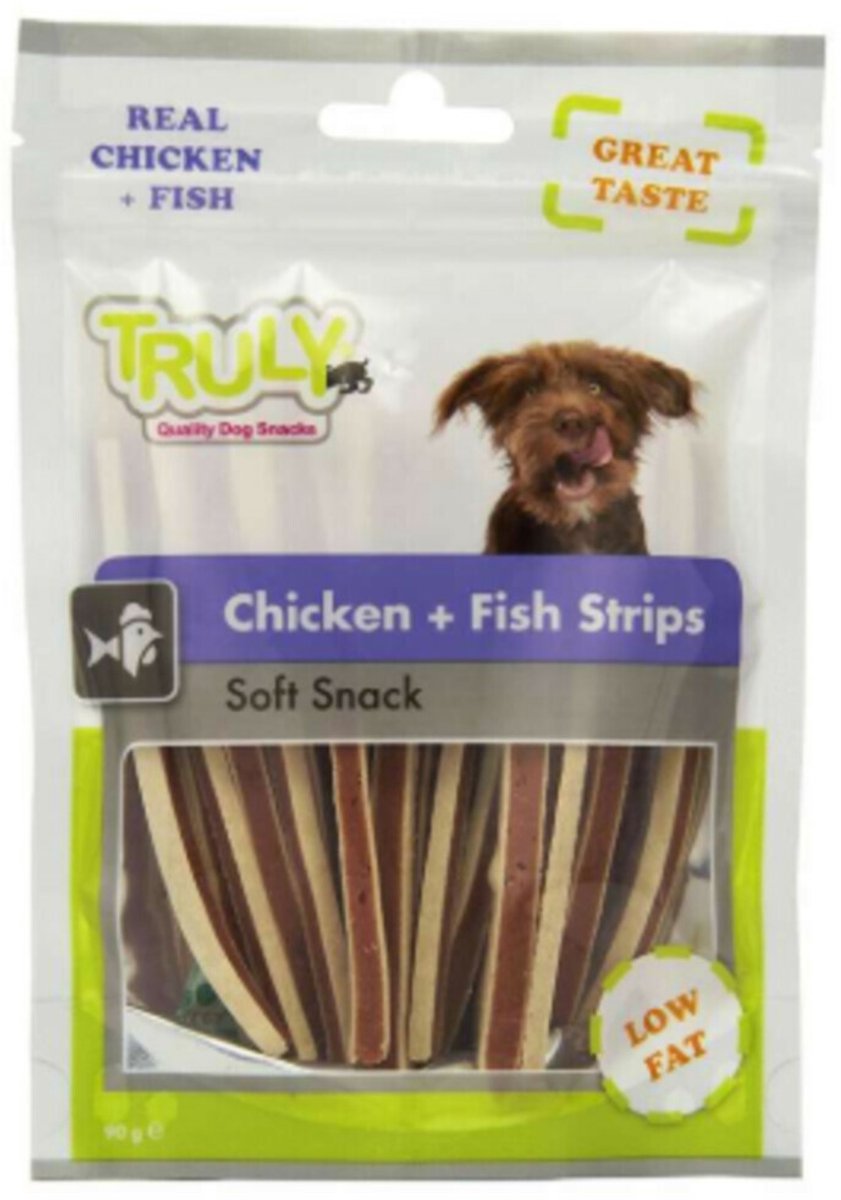 Truly Hondensnack Strips Chicken & Fish - 15 x 90 gr - Voordeelverpakking