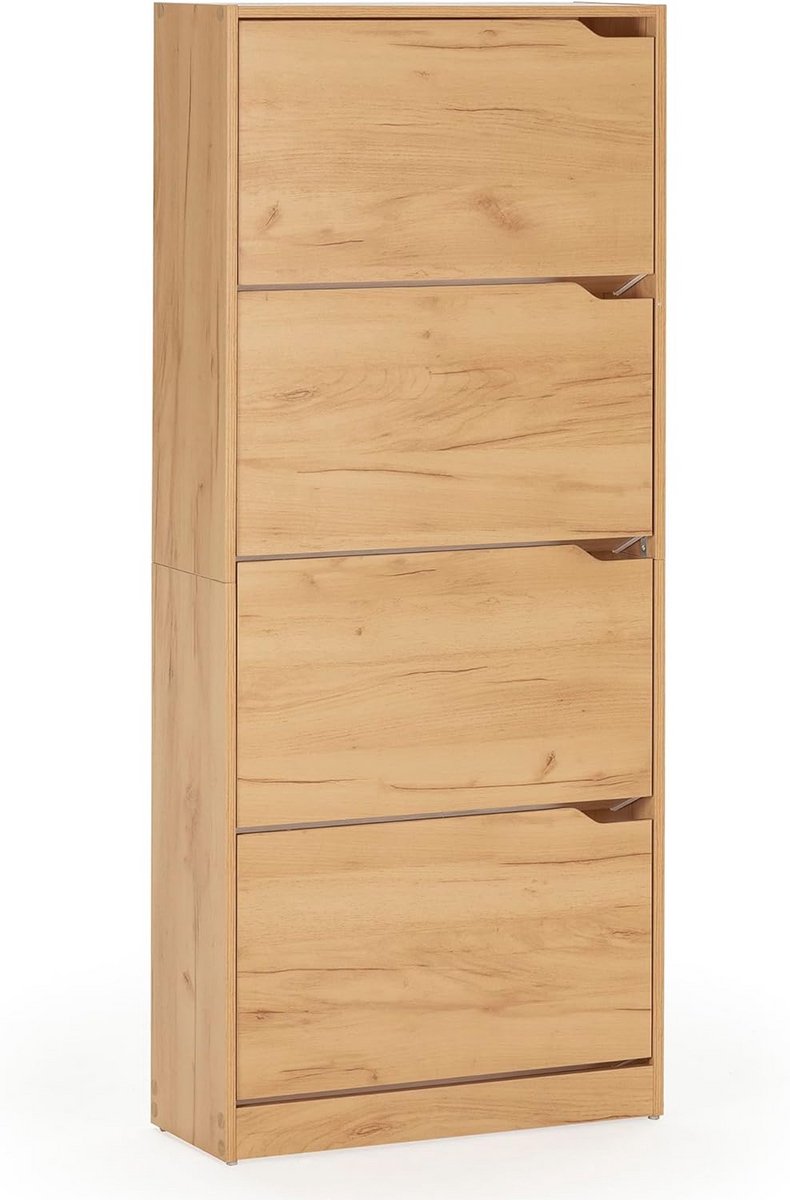Shoe kast met 4 deuren Lichte Eiken - Smalle schoenenkast 63 cm breed voor 24 paar