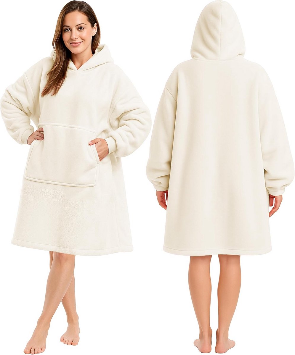 Oversized Deken Hoodie - Comfortabele Plaid met Sherpa Voering en Grote Zak