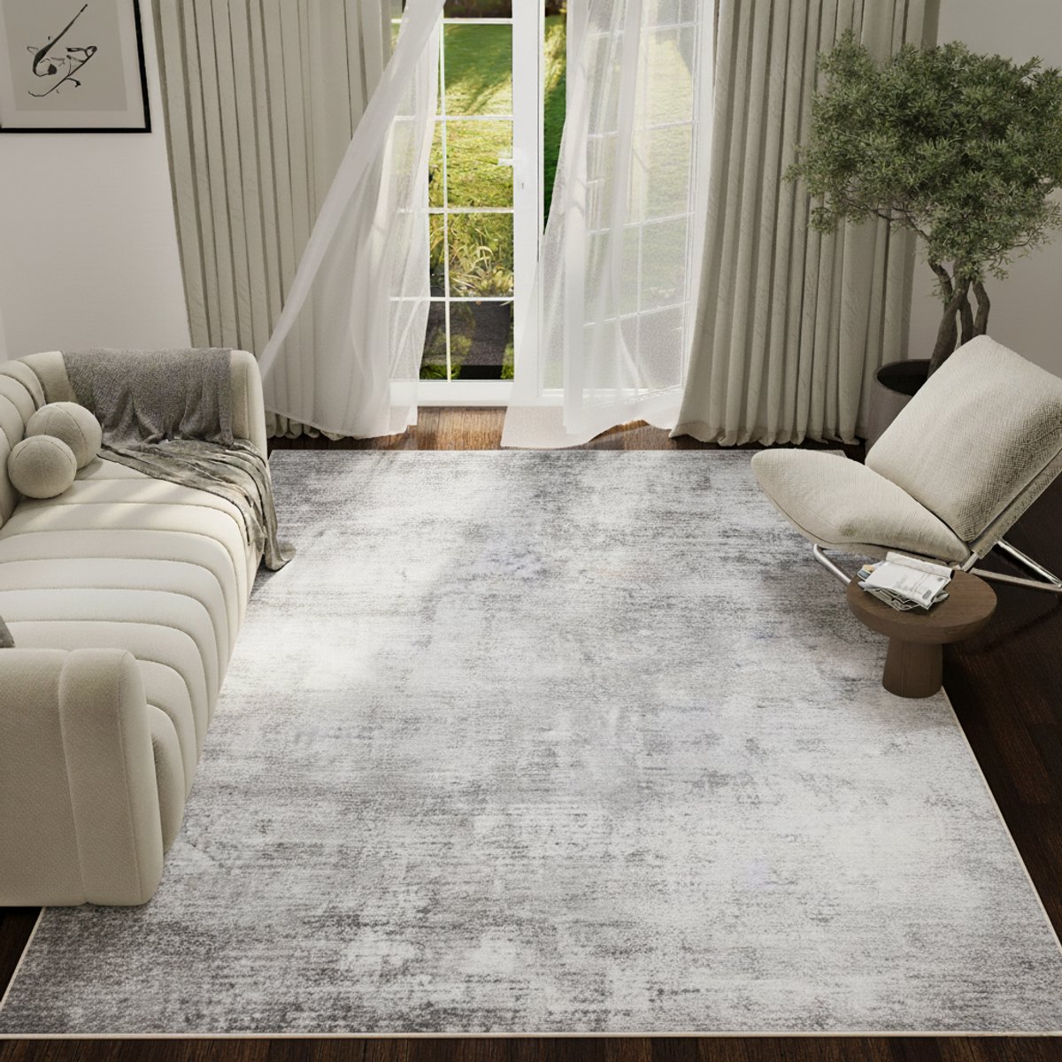 Tapiso ASH Vloerkleed Grijs Abstract Vintage Design Laagpolig Tapijt Voor Woonkamer Slaapkamer en Hal Antislip - 160x230