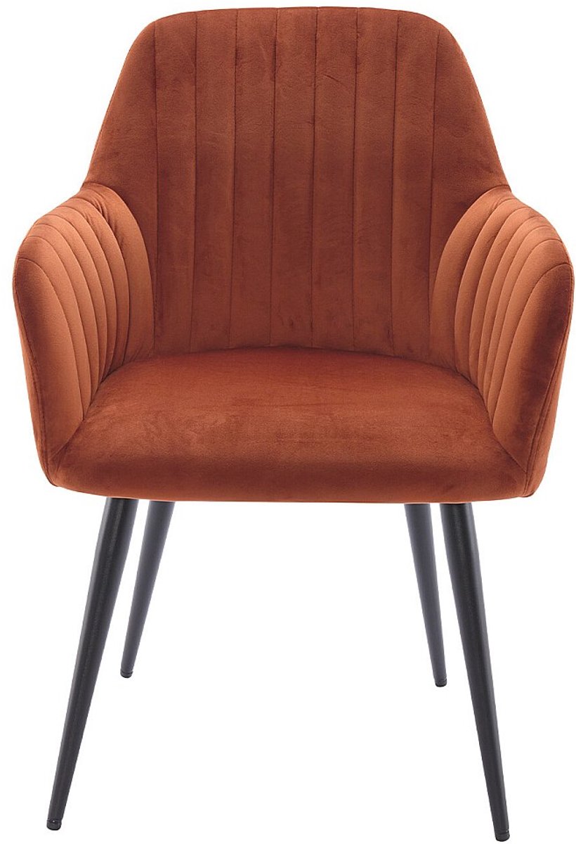 Vente-unique Set van 2 stoelen met armleuningen van fluweel en zwart metaal - Terracotta - ELEANA