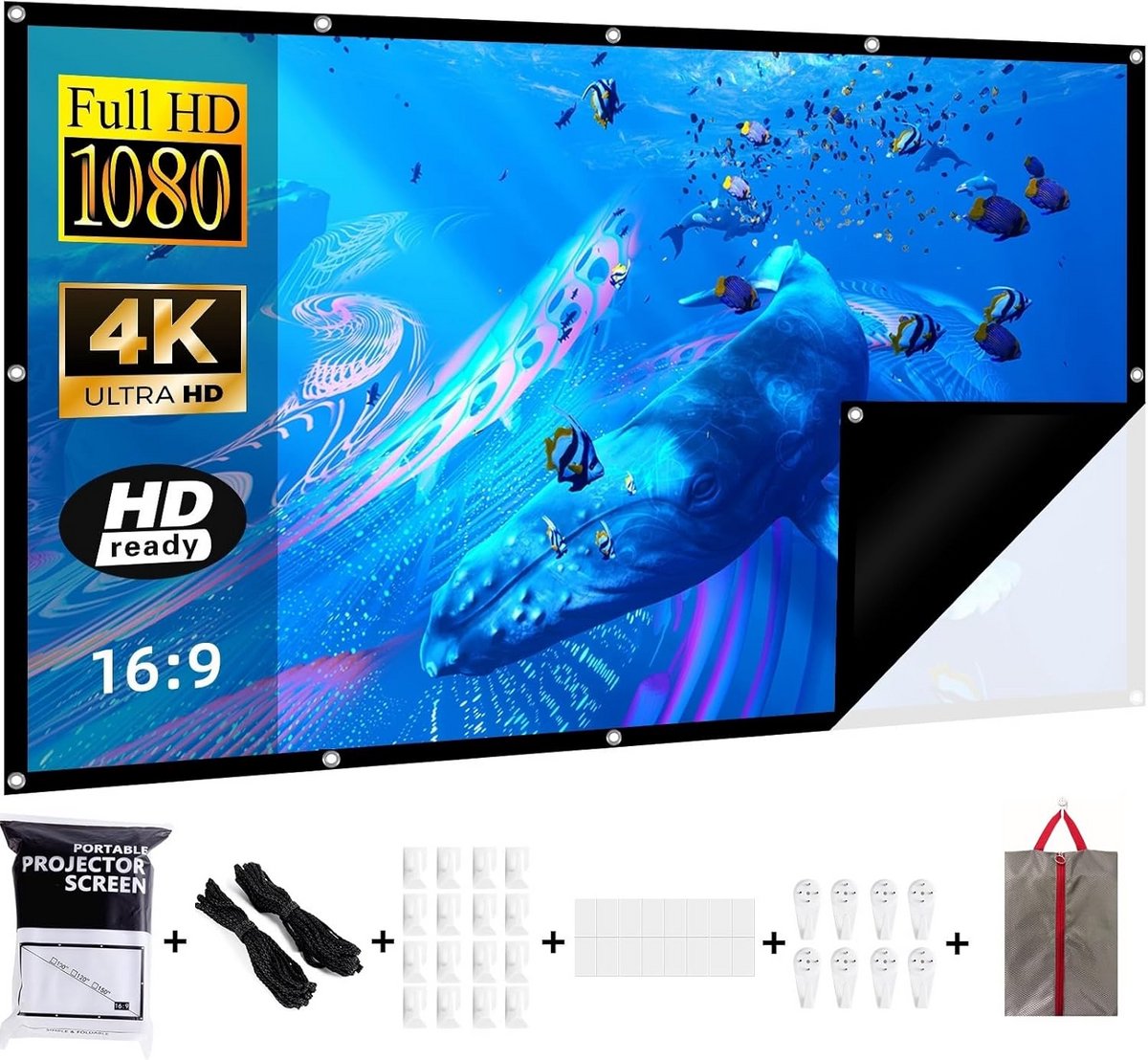 Opvouwbaar Projectiescherm 183 cm (72 inch) 16:9 Met Zwarte Achterkant - Kreukvrij & Wasbaar