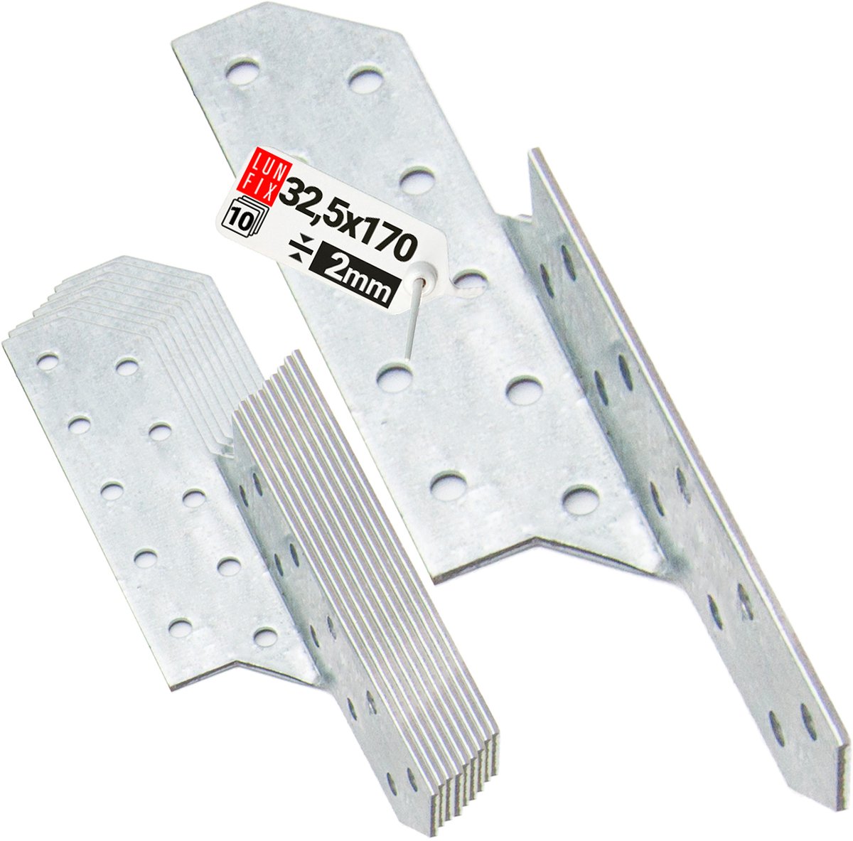 LUN FIX - Sparrenpfettenanker - Verzinkt - 32x170mm - 10 stuks - Schwerlast-Winkelverbinder