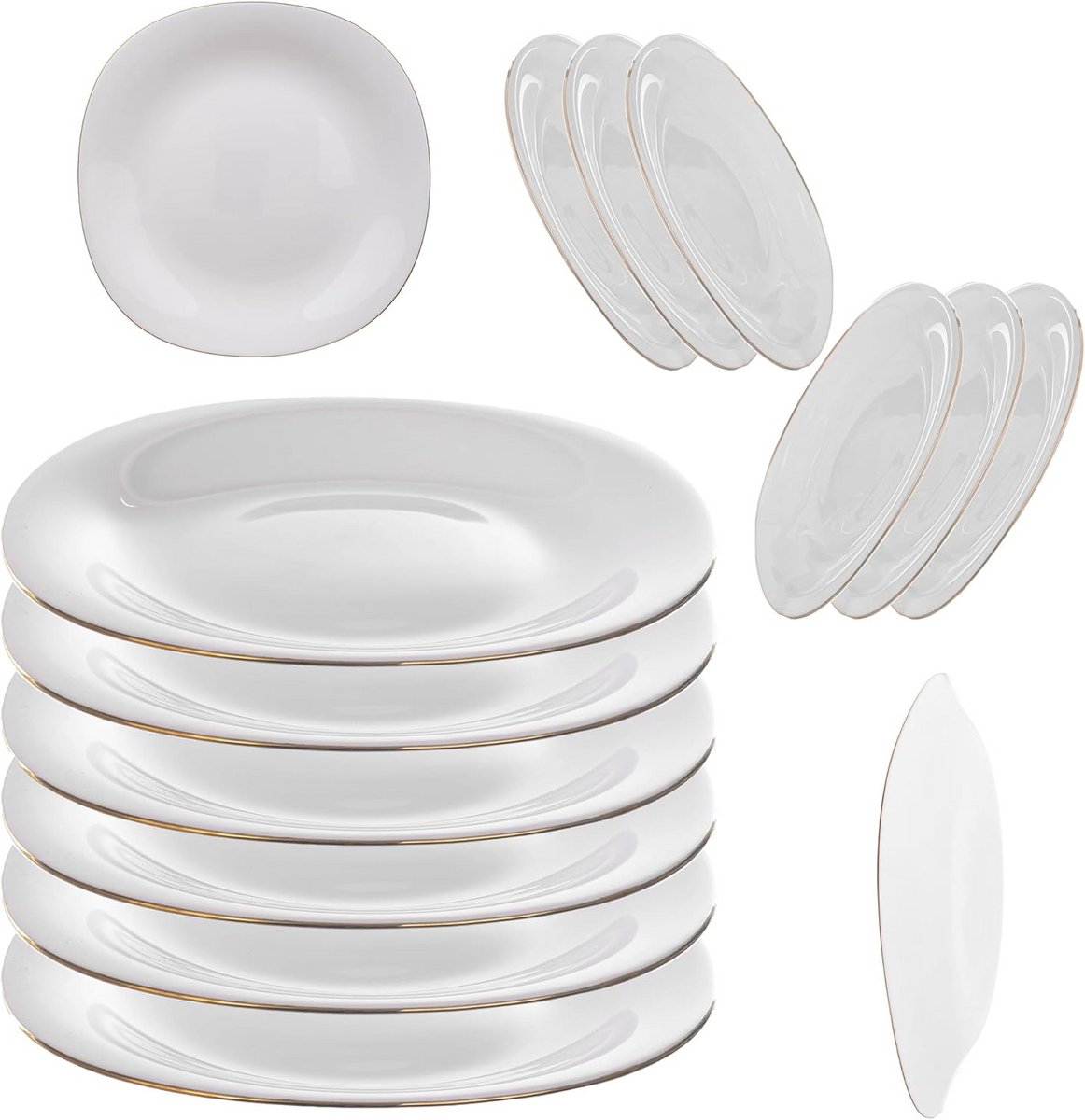 Set van 6 Witte Dinerborden met Gouden Rand - Modern en Sterk Glas Servies