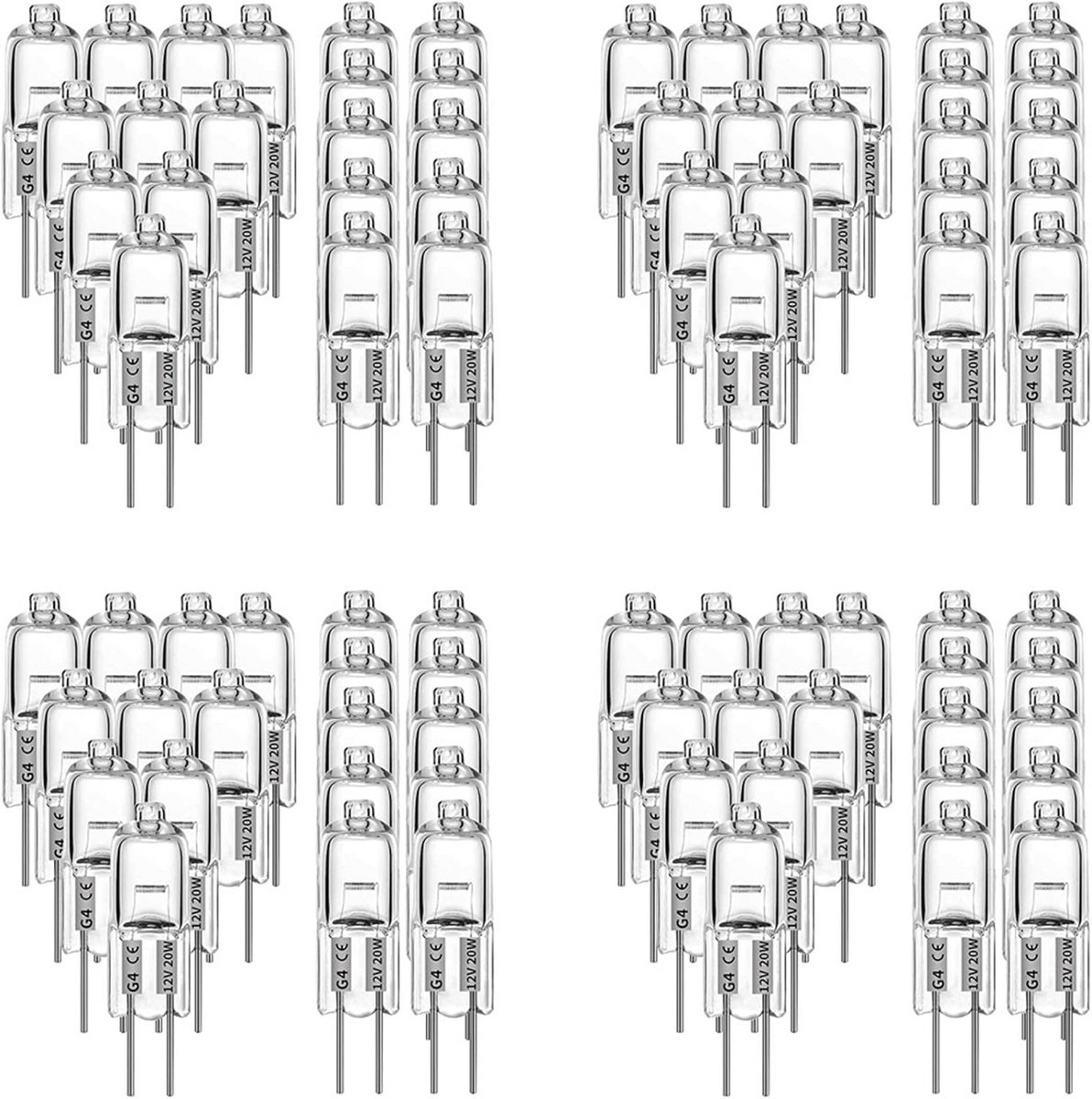 80 stuks G4 Halogeenlampjes 20W 12V helder met 2 pinnen