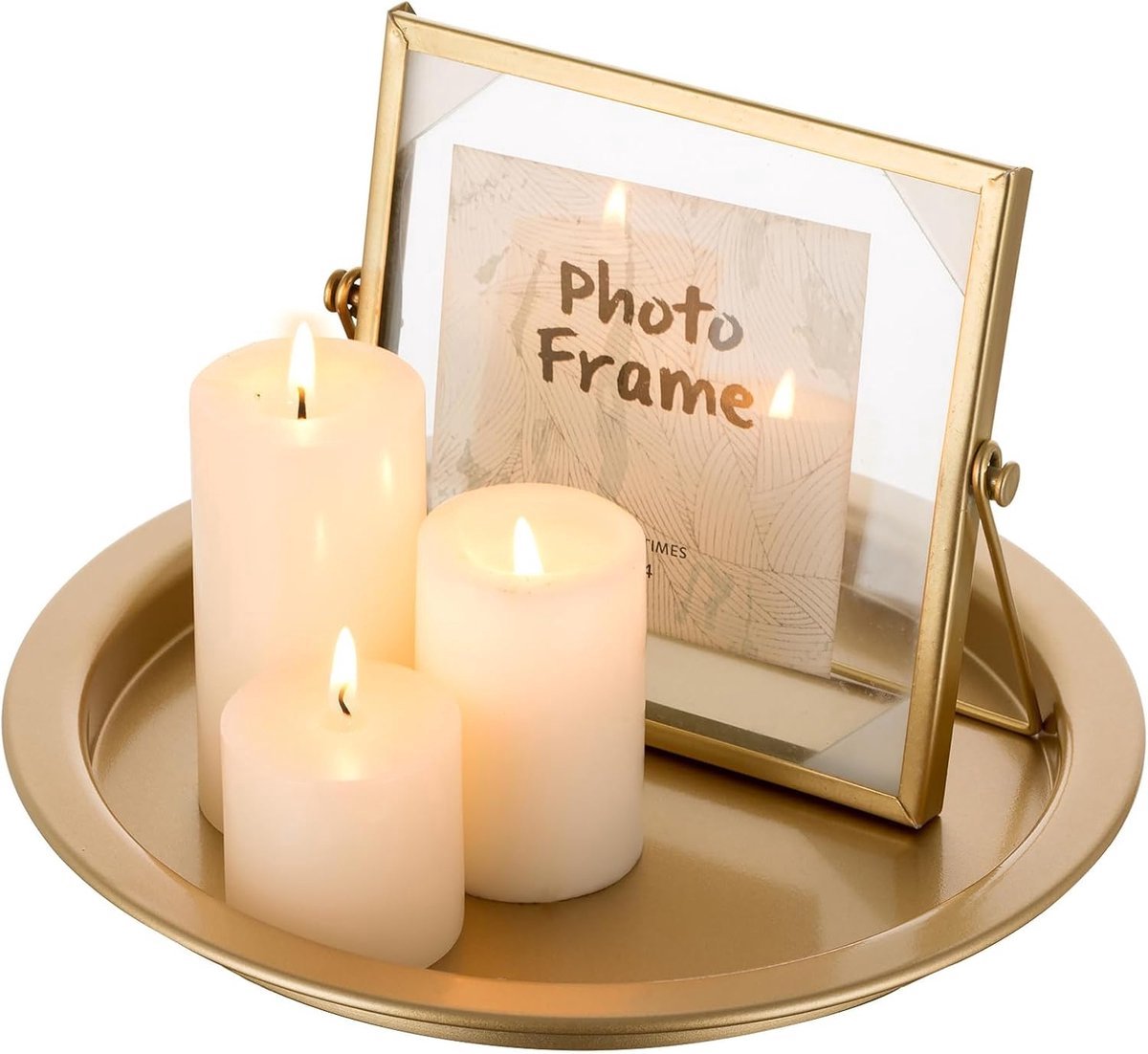 Stunq® Decoratieve Kaarsenplateau 25cm - Gouden Kaarsenhouder Voor Staande Kaarsen - Ronde Metalen Kaarsenstandaard Voor Salontafel Organisator Kaarsenplaat Voor Eettafel Badkamer Keuken