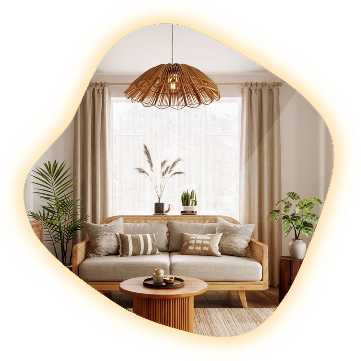TULUP LED Spiegel - Spiegel Organisch Met Licht - 57 x 57,7 cm - Woonkamerspiegel - Inloopkastspiegel - Hal Spiegel - Organische Spiegel Met Led Verlichting - Warm Wit 3000K - Hollywood Spiegel - Industriële Wandspiegel - Wandmontage