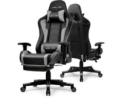 Fauteuil de jeu avec repose-pieds, enceinte Bluetooth, fauteuil musical, fauteuil d'ordinateur ergonomique, fauteuil de bureau, gris