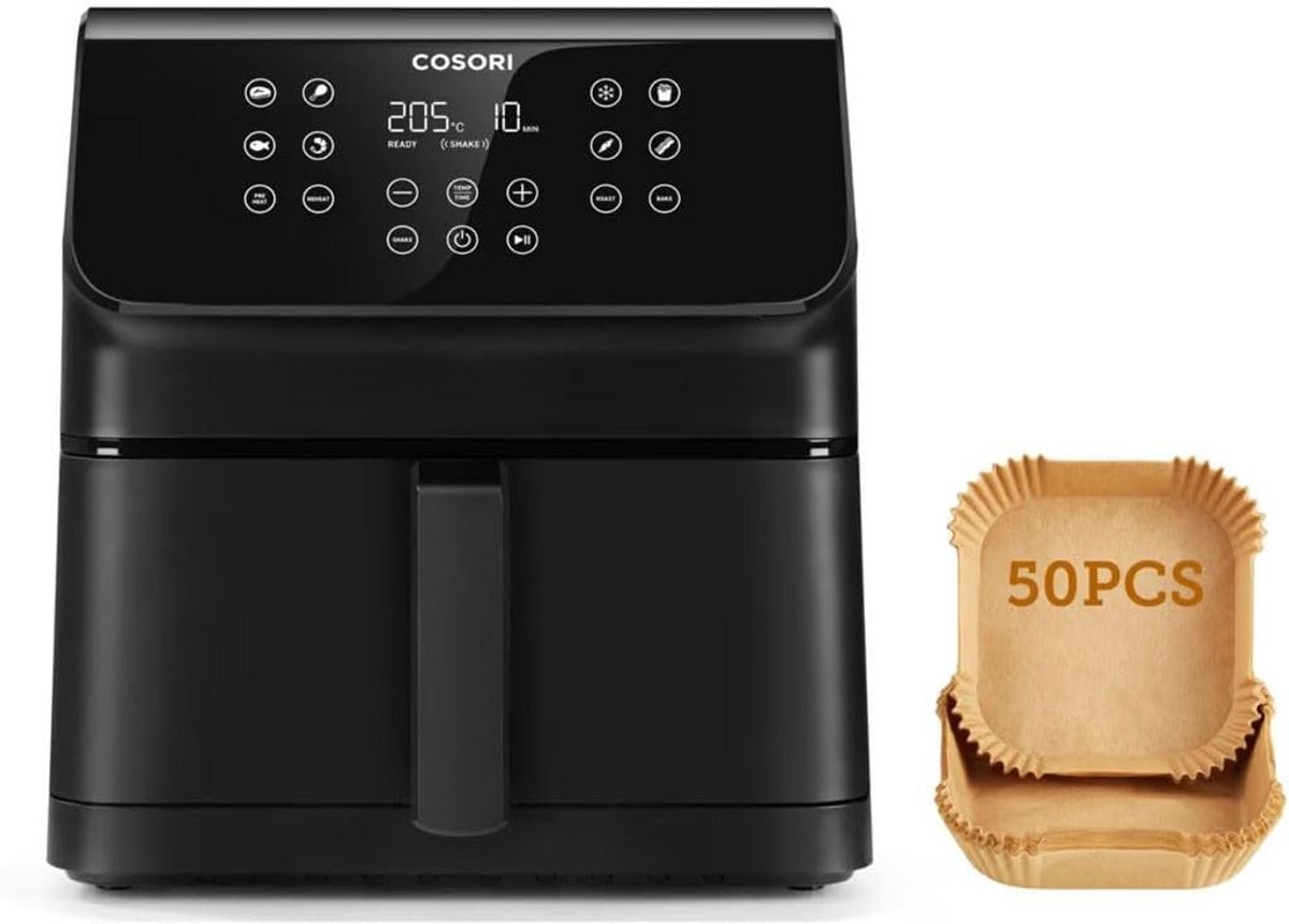 Luchtfriteuse 6,2L Zwart XXL - Inclusief 50 Bakpapiertjes - XL Airfryer