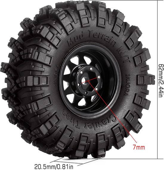 1.0 Inch RC Beadlock Velgen en Modderbanden Set voor 1/18 Rock Crawlers van Merkloos	 — afbeelding 4